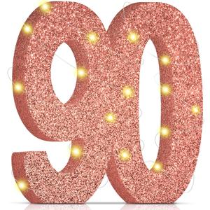90th Birthday Decorations for Women,90th Anniversary Decorations, Rose Gold Pink Glitter 90th Birthday Party Centerpieces for Table Decorations, 90 Table Topper Decor
