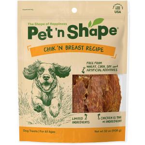 Pet 'n Shape Chik 'n Breast Jerky Dog Treats - 2 Pound | Premium chicken breast recipe, Limited ingredients, Wheat and soy free, Training reward, For all life stages, High protein, Best By 10/16/2026