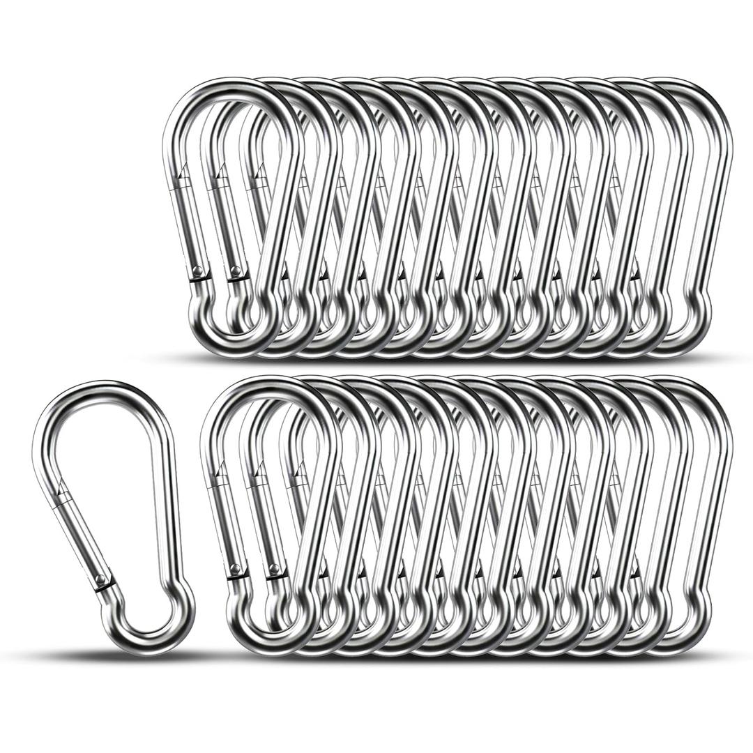 Small Carabiner Clip Hooks, 25pcs 2.36 inch Carabiners Heavy Duty, 304 Stainless Steel Spring Snap Hook Fits Camping Hiking, Metal Clips for Rope Chain Keys Rings