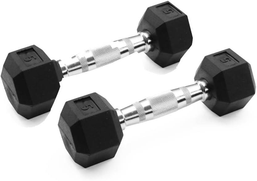 GYMENIST Single Hex Rubber Dumbbell with Metal Handles Exercise Heavy Workout Dumbbells Workout Weights Sold As Singles or Set of 2