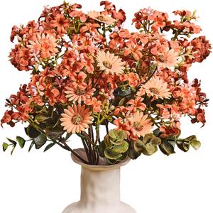 7pcs Artificial Fall Flowers for Indoor & Outdoor Decor, Burnt Orange Fake Mums Bouquets, Faux Mums Lilac Flowers for Thanksgiving/Halloween, Autumn Planter Arrangements (Durable UV Resistant)