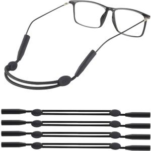 Glasses Strap for Slim Leg - Adjustable Eyeglasses Strap, Sunglasses Straps Holder for Men Women - No Tail Glasses holder Eyewear Retainers Eye Glass String Straps(4pcs Black 14inch)
