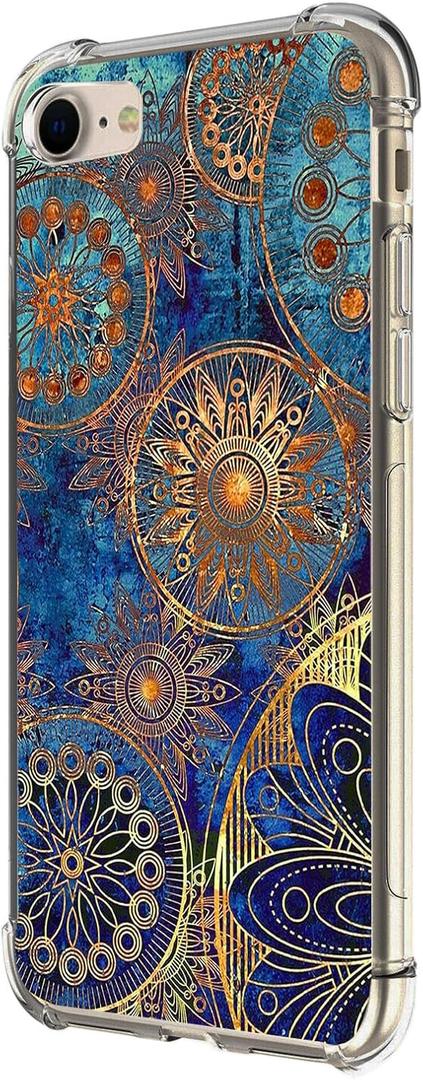 Case for iPhone SE 3rd Gen 2022, Gorgeous Colours Circle Manala Drop Protection Shockproof Case TPU Full Body Protective Scratch-Resistant Cover for iPhone SE 2020,iPhone 7 8
