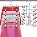 Pants Hangers with Clips, Space Saving Hanging Closet Organizer-6 Tiers Skirt Hangers with 360 Swivel, Hook, Closet Organizer-Clothes Hangers- College Dorm Essentials Apartment Essentials-2 Pack