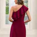 oten Women's Elegant Ruffle Trim One Shoulder Summer Wedding Guest Cocktail Party Short Dresses (Red, L)