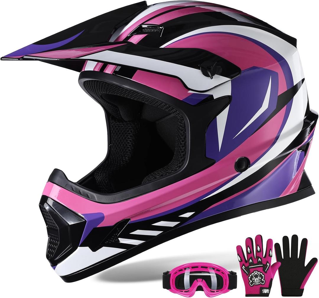 XFMT Youth Dirt Bike Helmet DOT Approved Kids Full Face Motocross Helmets (Pink, Medium )