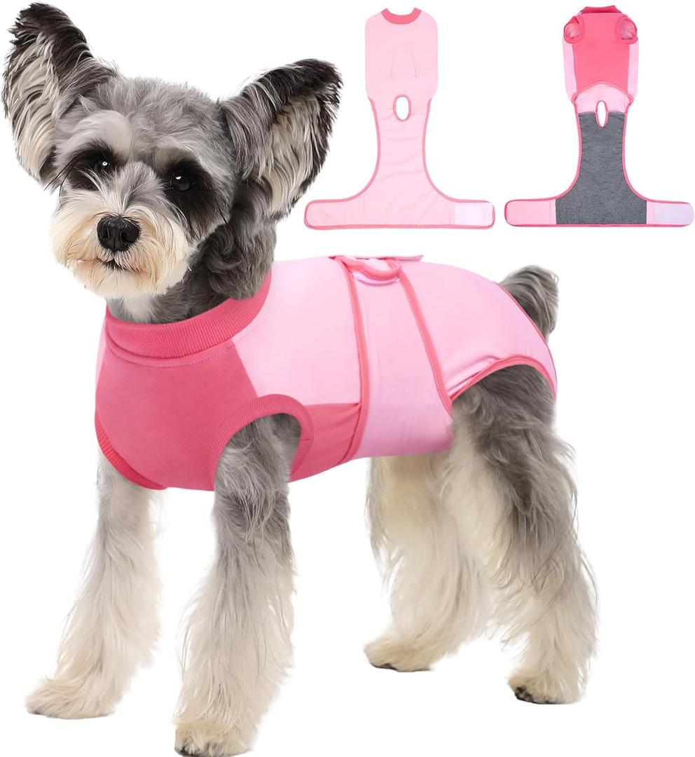 Kuoser Recovery Suit for Dogs, Soft Dog Spay Suit for Female Surgery Recovery, Breathable Dog Neuter Recovery Suit Male, Anti Licking Dog Onesie for Abdominal Wounds Cone Alternatives, Pink XS (X-Small (Back: 8.3" - 11.4"; Weight: 4 - 7LB))