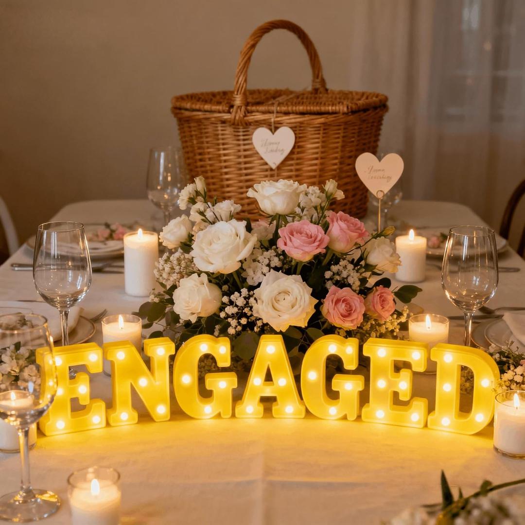 Engagement Party Decorations  Engaged LED Letter Lights and Neon Marquee Signs for Indoor and Outdoor Wedding Celebrations, Ideal for Engagement Announcements, Bridal Showers, and Proposal Events