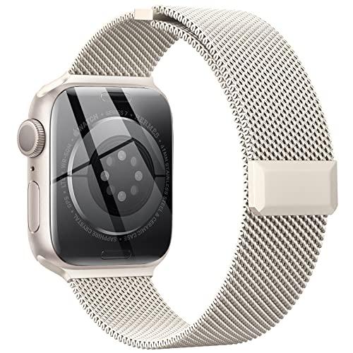 EPULY Compatible with Apple Watch Band 44mm 45mm 46mm Series 10 11 49mm, Stainless Steel Mesh Loop Magnetic Clasp Bands for iWatch Series 9 8 7 6 5 4 Ultra SE3 2 Women Men - 49/46/45/44mm Starlight