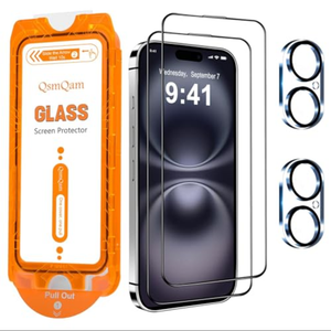 3 Pack QsmQam for iPhone 16 Pro Screen Protector + Camera Lens Protector, [Military Grade Shatterproof], Ultra Top 9H+ Tempered Glass, Full Coverage Screen, with Automatic Dust Removal [2+2 Pack]