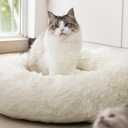 Anti Anxiety Round Fluffy Plush Faux Fur Warm Washable Dog Bed & Cat Bed, Original Bed for Small Medium Large Pets,Used to Relieve Joints and Improve Sleep 20" (20", White)