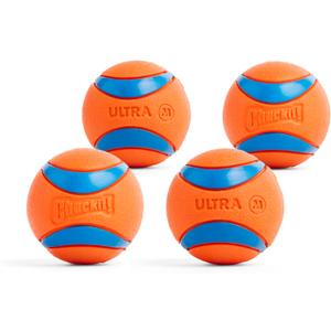 Chuckit! Ultra Ball Dog Toy - Medium Bouncy Fetch Balls For Dogs 20-60 lbs - Made from Durable Rubber - Floating Water Pet Toys - Size Medium - 2.5-inch Diameter - Pack of 4