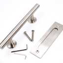 goldenwarm 12 in Sliding Barn Door Handle and Flush Pull Set-7 Inch Hole Centers Brushed Nickel Heavy Duty Hardware Stainless Steel, 2 Pack