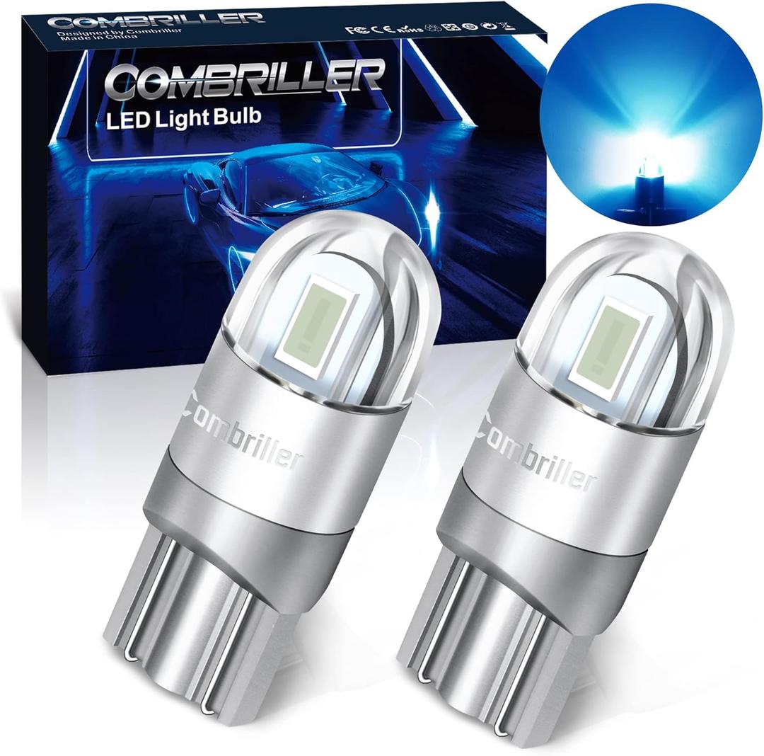Combriller 194 LED Bulb Ice Blue, Error Free 194 168 LED Bulb T10 2825 w5w Led Interior Car Lights for Car License Plate Light Dash Lights Interior Dome Map Door Marker Courtesy Light, Pack of 2