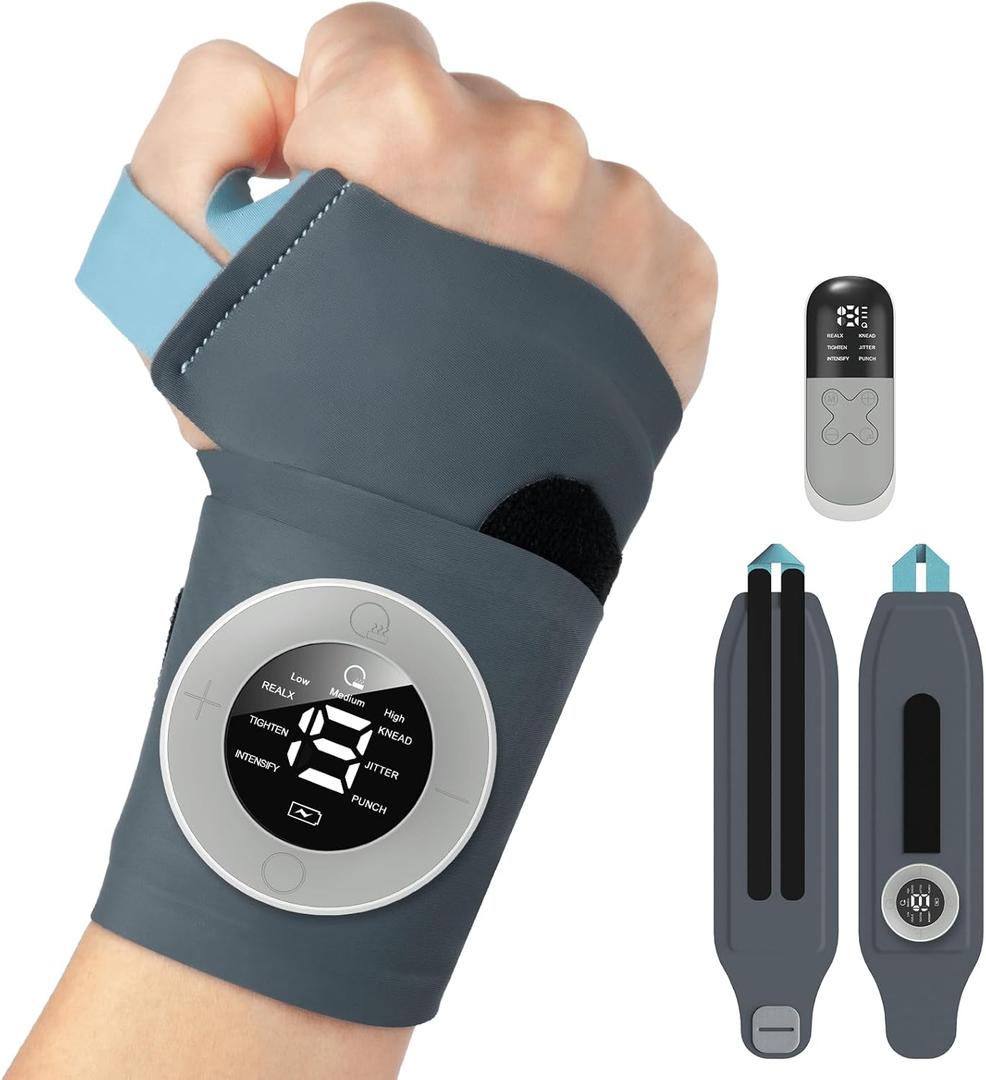 Cordless Wrist Heating Pad with Pulse Massage, 3-Temperature & 19 Modes for Hand & Wrist Pain Relief, Electric Heat Wrap Soothes Sore Muscles from Typing, Gaming, Sports & Daily Use, Fits Both Hands