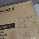 VASAGLE Side Table with Charging Station, Round End Table With Fabric Basket, with Power Outlets USB Ports Matte White and Camel Brown