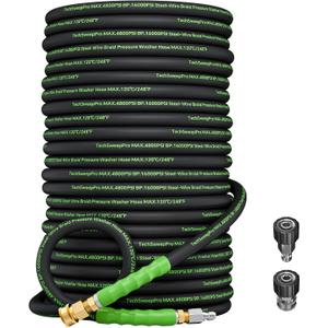 3/8" 4800PSI Pressure washer hose 100ft for cold and hot water Max 248F with 3/8"quick connect Kink resistant Steel Wire Braided Power Washer Hose with M22 14mm Adapter,Green