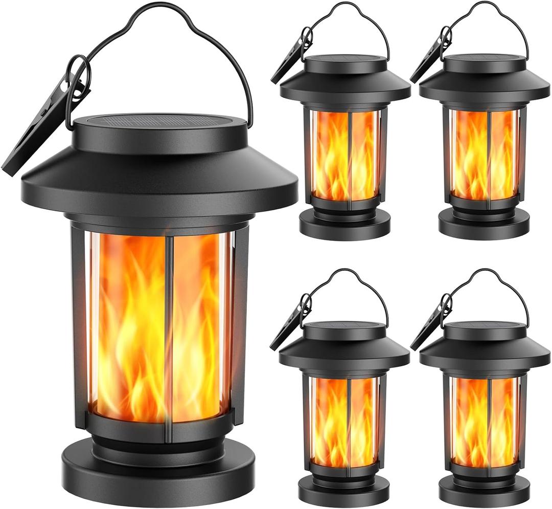 Greluna Solar Lantern Outdoor Waterproof, Flickering Flameless Solar Lights Hanging Lantern, Auto On/Off Decorative Solar Garden Lights for Patio Yard Porch Pathway Camping Decor