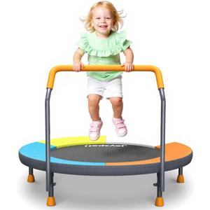 3FT Toddler Trampoline with Adjustable Handlebar - 36 Foldable, Spring-Free & Noiseless Mini Kids Trampoline for Indoor/Outdoor Active Play - Safe, Durable Design, Supports Up to 100 lbs