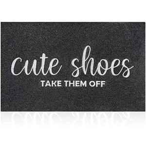 Indoor Door Mat Outdoor Welcome Large 24"x36" Black Mat for Outside Home Entry Cute Shoes Take Them Off Outdoor Entryway Rug Entrance Rug to Bedroom,Shoe Scraper,Non Slip,Easy to Clean