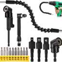 17Pcs Flexible Drill Bit Extension, Include 3Pcs Rotatable Socket Adapter 2Pcs Hex Shank 105° Right Angle Drill Attachment 10 Short Screwdriver Bits 90° Angled Bits and Bendable Extension