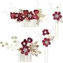 4Pcs Bridal Headpieces Hair Combs, Handmade Hair Comb Set Flower Pearl Hair Barrettes, Crystal Floral Leaf Hair Clip Hair Accessories for Women Girls Bride Bridesmaid