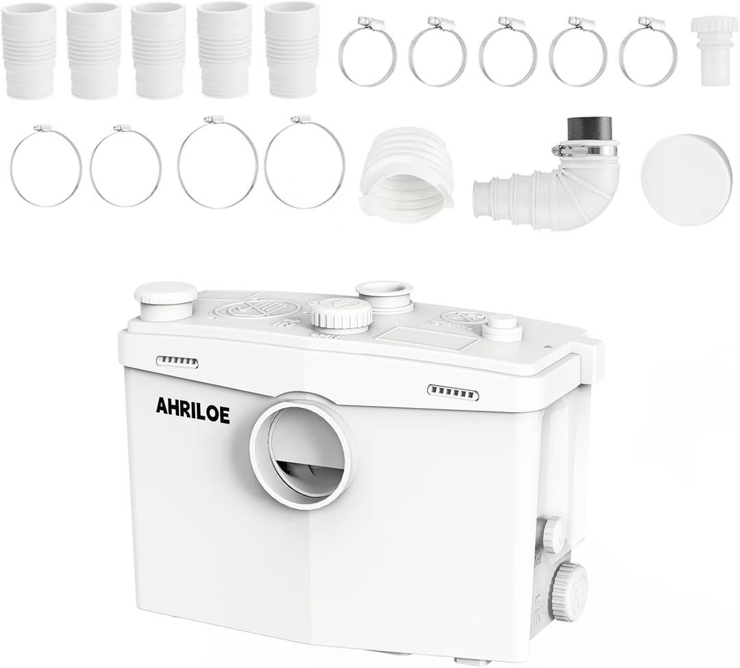 2.5HP Macerator Pump, 1875W Macerating Toilet System with 2 Outlets/4 Inlets, Sewage Pump for Basement, Sink, Toilet, Laundry, Kitchen