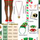 Nuanchu 14 Pcs Women Christmas Elf Costume Set Christmas Velvet Dress Santa's Helper Costume Outfit for Xmas Party Cosplay (Green, XL)