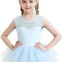 KARETT Ballet Leotards for Girls with Snap and Sparkly Princess Tutu Skirt Ballerina Dress (Blue), 100