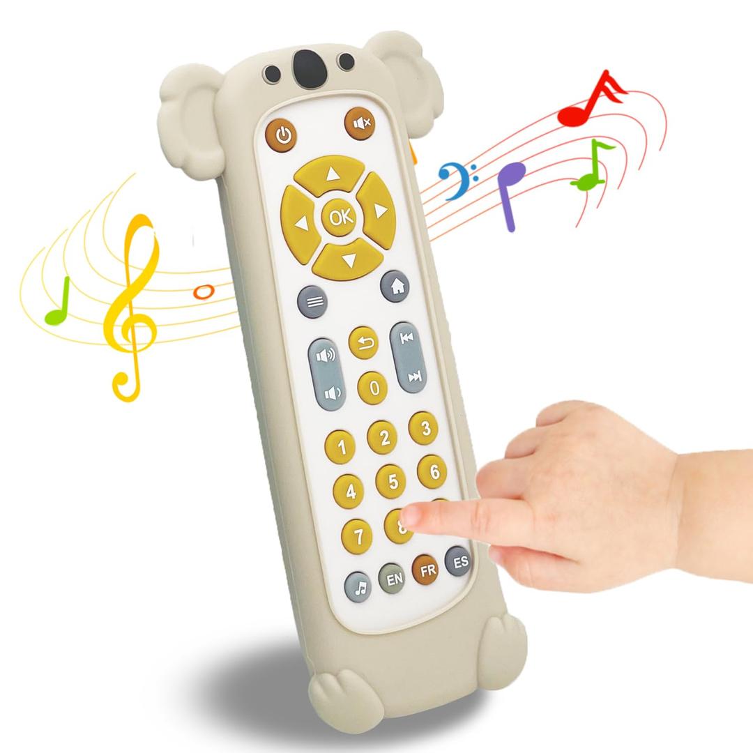 Baby TV Remote Control Toy with Cute Giraffe Soft Silicone Cover Teething, Realistic Baby Musical Remote Control Toy with Light  Sound (Koala)