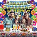 Birthday Party Decorations - Theme Children's Party Supplies Included Happy Birthday Banner, Backdrop, Hanging Swirls, Tablecloth, Cupcake Cake Toppers, Plates, Tableware, Napkins, Balloons