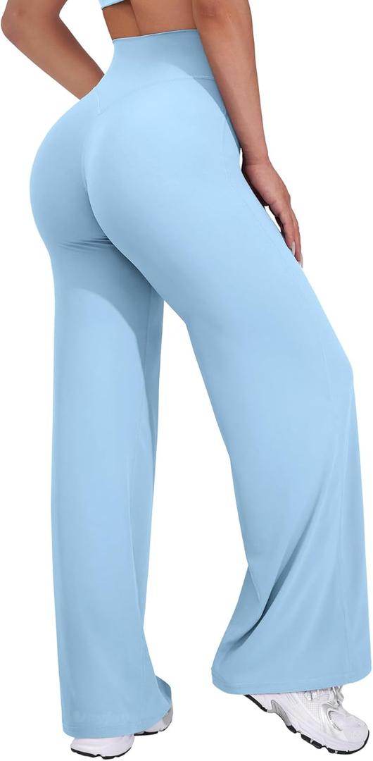 VOYJOY Straight Leggings Bottoms Wide Leg Pants for Women 29"/ 31.5"/33"/35" High Waist Stretch Casual Sweatpants (X-Small, Airy Blue)