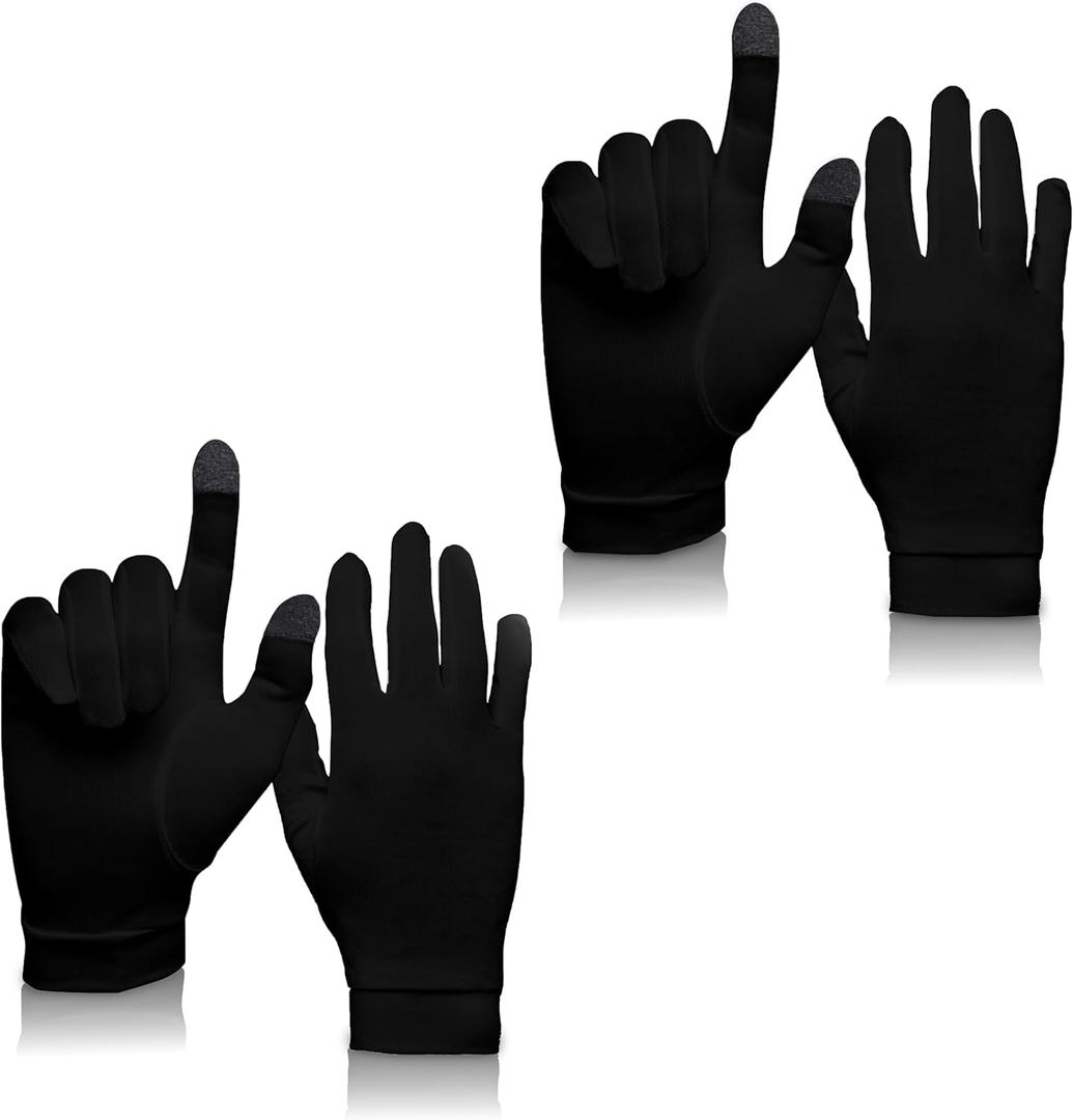 Pure Silk Glove Liners Pack of 2 | Soft & Comfortable | Touchscreen Thermal Gloves | Natural Wear | Unisex | with Wash Bag (Medium, Jet Black)