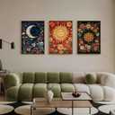 3Pcs Sun And Moon Celestial Wall Art Tarot painting Decor Pictures Astrology Gothic Wildflowers Star Canvas Posters Prints for Bedroom Office Living Room Bathroom Home Decoration Unframed