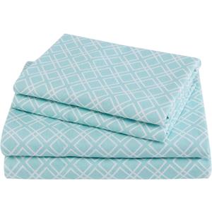 Comfort Spaces Cotton Flannel Sheets Queen Size, Ultra Soft Flannel Sheet Set with 14" Elastic Pocket , Breathable Warm Flannel Bedding, Aqua Geo 4 Piece
