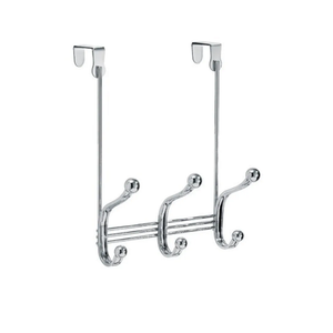 InterDesign 8-1/3 in. L Silver Steel Small and Medium York Lyra 3-Hook Over the Door Rack 1 pk
