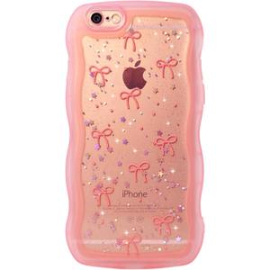 Qokey for iPhone 6S/6 Plus Case 5.5", Glitter Star & Curved Edge Handle Grip Design, Military-Grade Shockproof TPU Cover, Sparkle Protection Scratch-Resistant, Holographic Pink Bow
