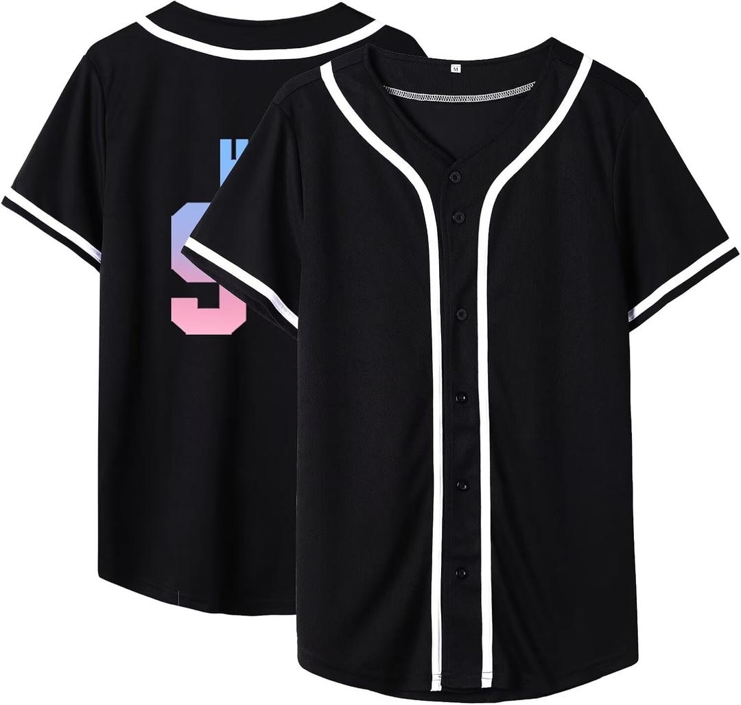 Dolpind Baseball Jersey Men Women Button Down Baseball Shirt Plain Casual Blank Jersey Softball Fan Team Sport Uniforms (Black, XXL)