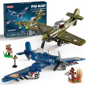 WW2 Military Plane Building Sets Compatible with Lego, Create US F4U & UK Spitfire Fighter Jet Models Toys, Great Army Airplane Aircraft Gifts for Boys Kids (742PCS)