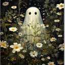 Cute Ghost Art Vintage Ghost Wall art Dark Forest Ghost Ghost Halloween Canvas Poster Gothic art Print Painting Adorable Creepy Art Halloween decoration12x16in Unframed