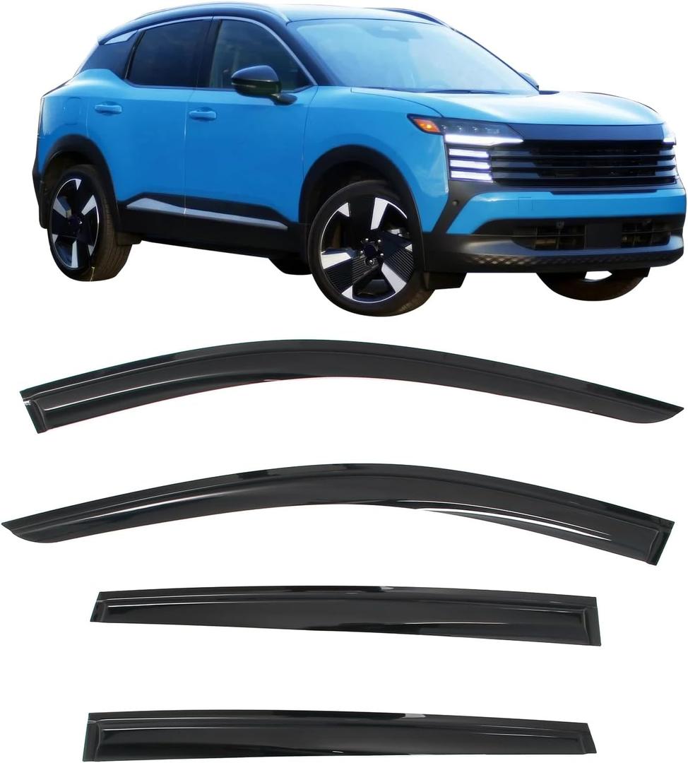 Fit 2025-2026 Nissan Kicks Tape on Mug Style Acrylic Window Visor 4PCS | IKON MOTORSPORTS, Somke Rain Guards, Side Window Wind Deflectors, Impact Resistant, Waterproof, Self-Adhesive, Anti Fog