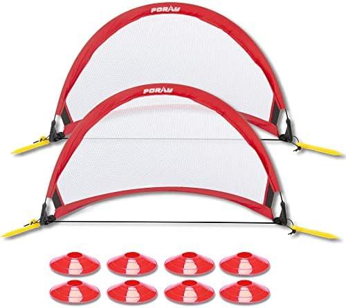 Poray Soccer Goal for Kid Easy-up Set of Two Portable Soccer Net 210D Oxford with 8 Field Marker Cones Extra Stakes Fun for Backyard and Soccer Training