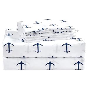 Chezmoi Collection 4-Piece Kids/Teens Nautical Sheet Set - Soft Microfiber White Navy Anchors, Queen Size
