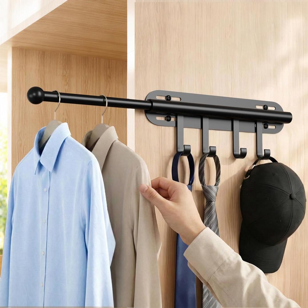 MEXAU Valet Rod For Closet Pull Out Black Closet Rods For Hanging Clothes Heavy Duty 12in Closet Valet Rod For Closet, Laundry Room, Bedroom