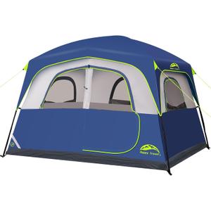 Happy Travel Tent 6 Person Tents for Camping, Waterproof Easy Setup Camping Tent with Rainfly, Portable Large Family Cabin Tent with 5 Large Mesh Windows and Carry Bag for Outdoor Camping & Hiking
