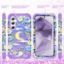 for Galaxy A35/A55 5G Case,3 in 1 Oil Painting Flower Pattern Heavy Duty Shockproof Protection Silicone Rubber Bumper+Hard Plastic Protective Cover for Samsung A35/A55 6.6",Purple/Yellow
