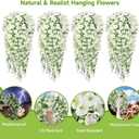 Artificial Hanging Flowers for Outdoors, 4 PCS 600 Blooms UV Resistant Morning Glory Faux Silk Vines, No-Odor Realistic Fake Plants for Garden Planter Porch Patio Decoration, White