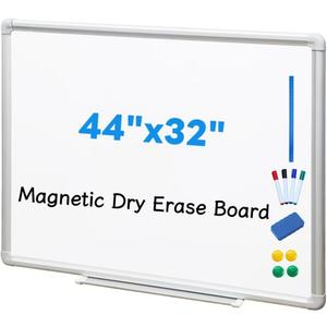 DEVELOP Magnetic White Board Dry Erase, 32 x 44 Inch, Dry Erase Board Aluminum Frame for Wall, Hanging Whiteboard with Detachable Marker Tray for Planning, Kitchen, Memo, School, Home, Office