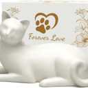Lying Cat Cremation Urn for Cats, White Ceramic Pet Memorial Urn for Cat Ashes, Keepsake Urn for Loss of Beloved Cat, Cat Remembrance Gift, White