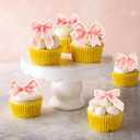 Ephlyn 54Pcs Pink Bow Party Decorations - Cupcake Toppers & Picks - Coquette Bow Themed Party Supplies for Girls & Women